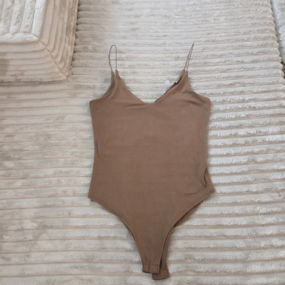 GAZE Brown Spaghetti Strap Bodysuit Stretch Wireless Mild Compression Size XS